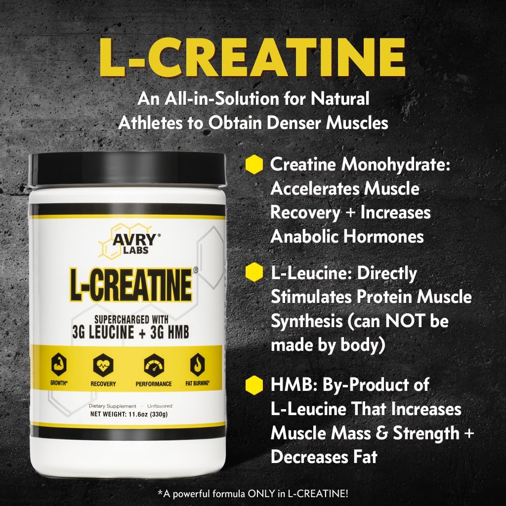 L-CREATINE Supplement: Creatine Monohydrate w/Leucine Amino Acid and HMB – Suppo
