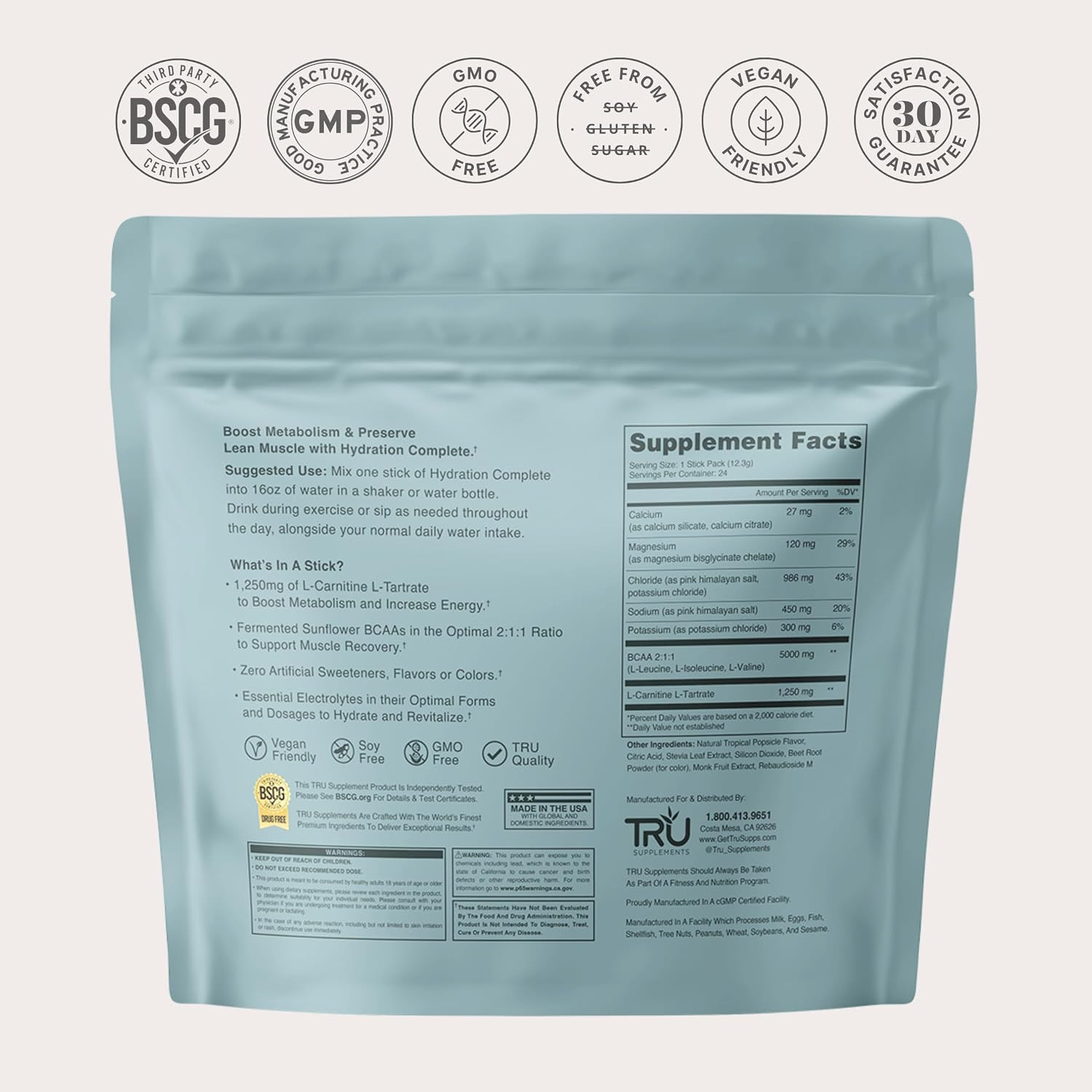Hydration Complete BCAA, Plant Based Amino Acids + Pink Himalayan Salt, Electrol