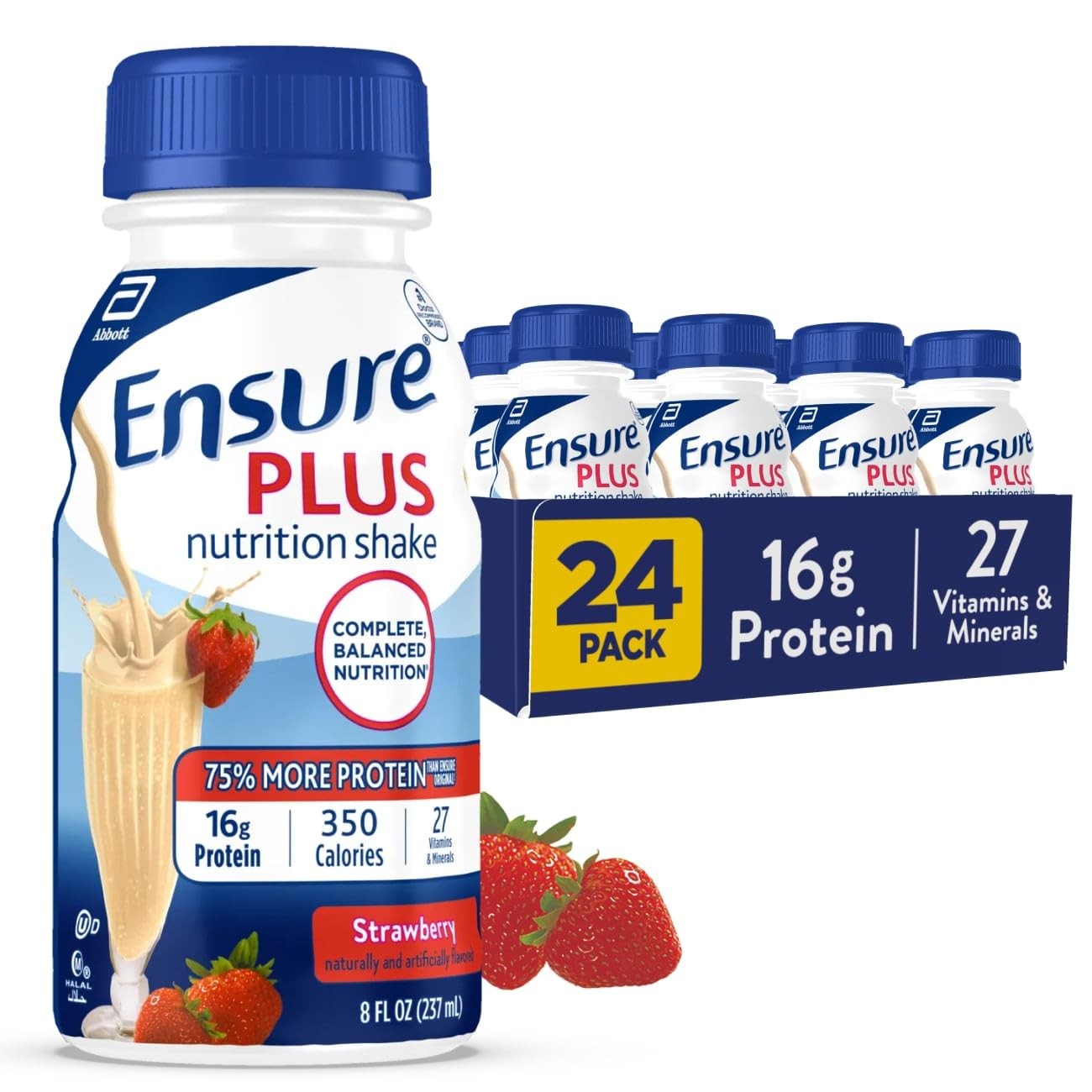 Ensure Plus Strawberry Nutrition Shake | Meal 8 Fl Oz (Pack of 24)