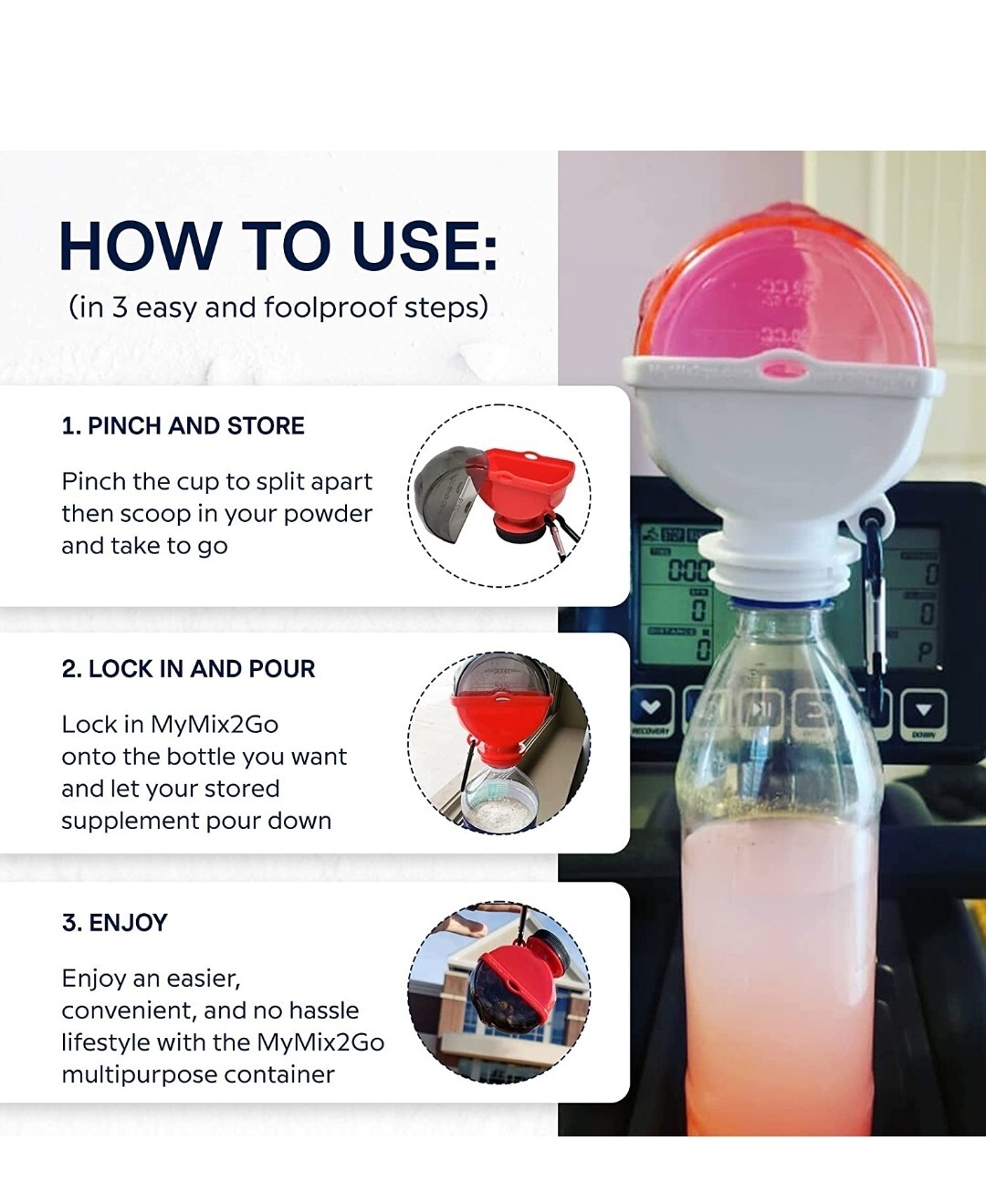 Portable Supplement Powder Storage Container/Funnel Keychain Gym Free Shipping