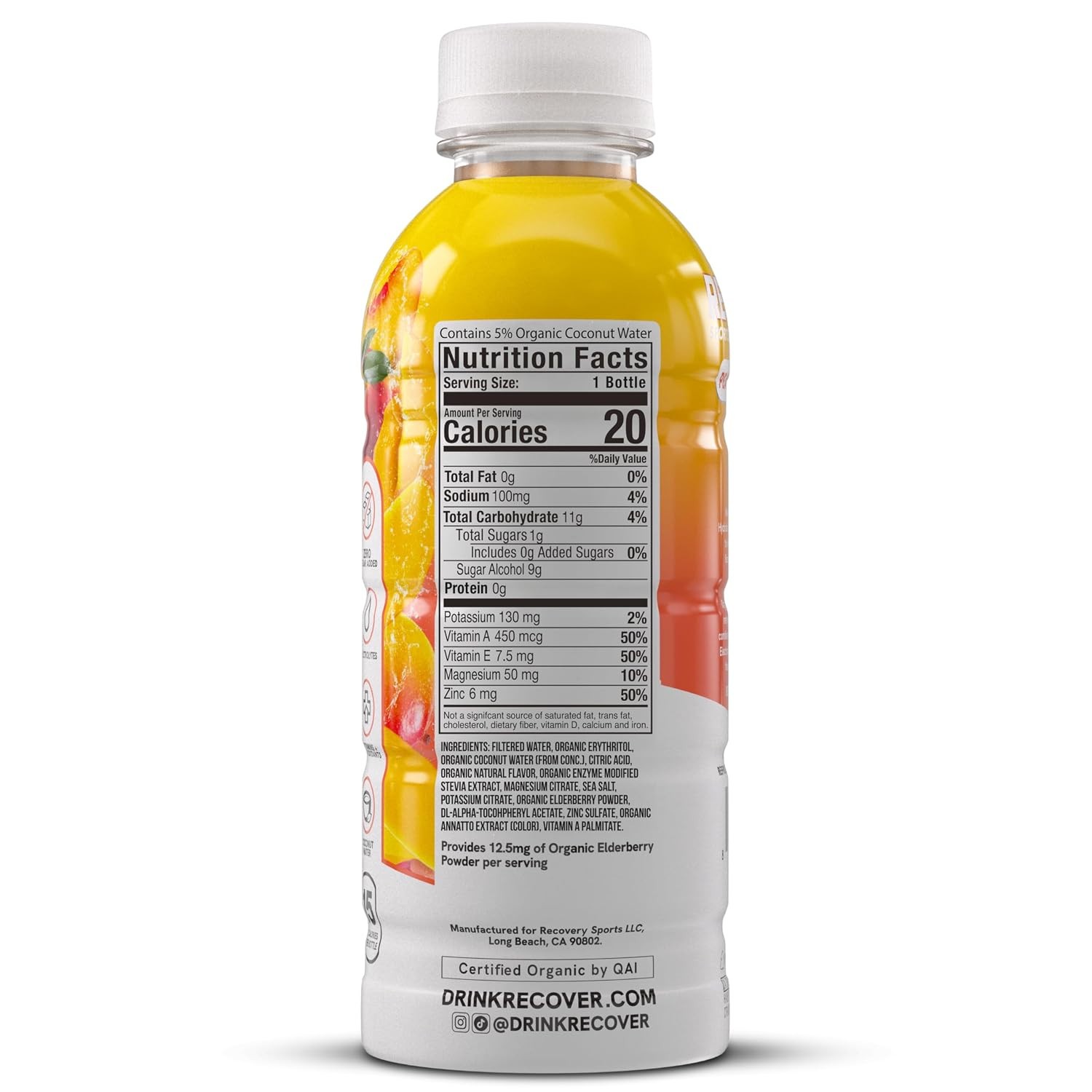Organic Sports Hydration Drink Peach Mango 16.9oz 12 Pack No Sugar180 Organic