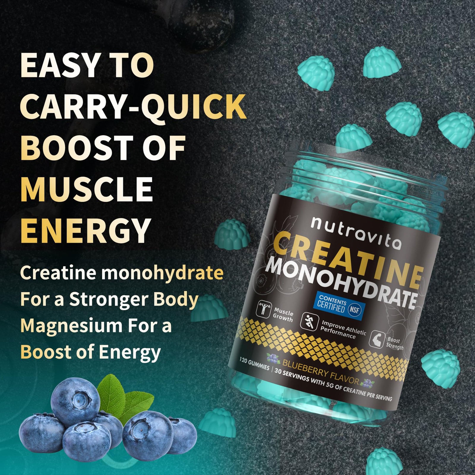 NSF Certified Creatine Gummy – Creatine Monohydrate Gummies for Men & Women-5…