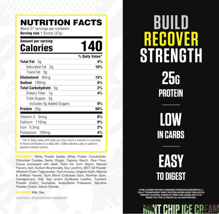 RYSE Loaded Protein Powder, Mint Chip Ice Cream, 27 Servings, 25g Protein