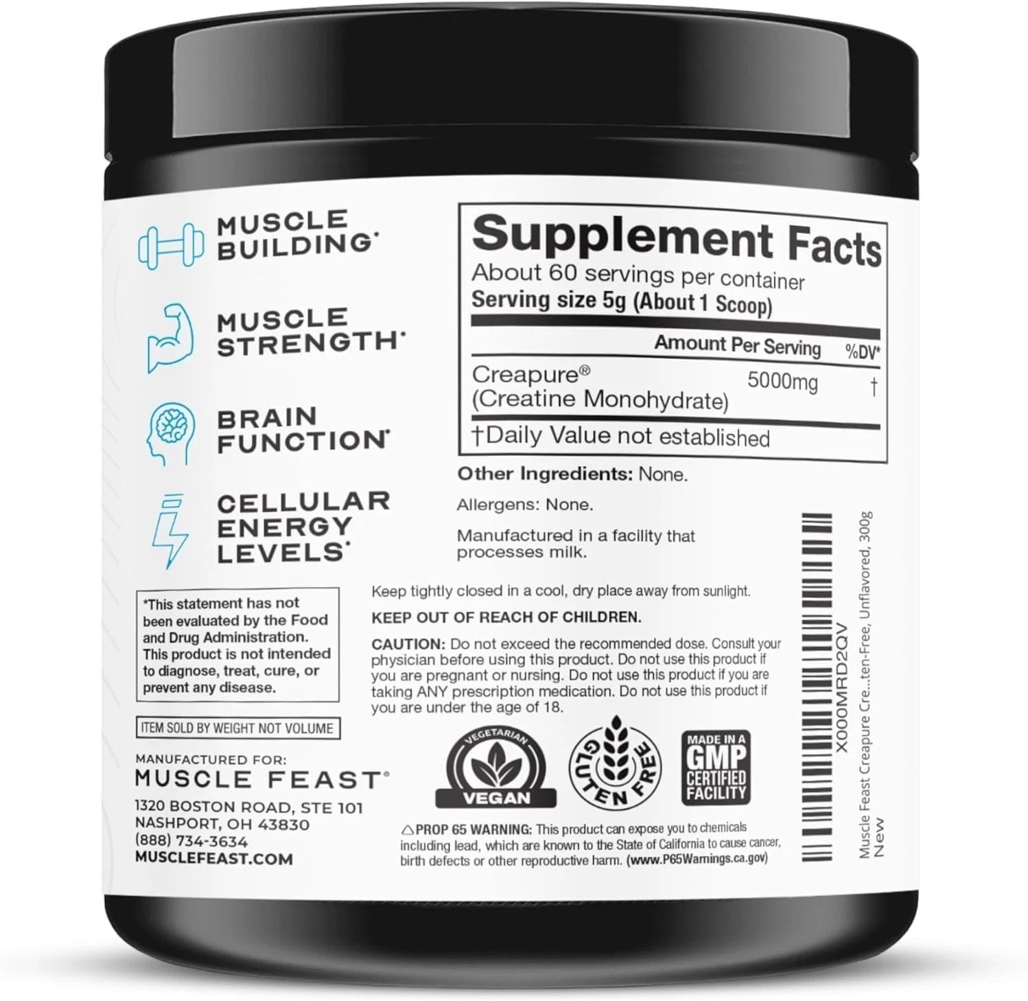 Unflavored Creatine Monohydrate 300g – Trusted Supplement for Muscle Endurance