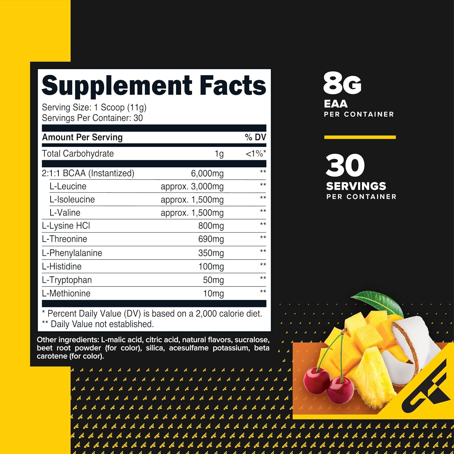 EAA Powder (30 Servings, Tropical Punch) – Essential Amino Acids for Pre/Intra W