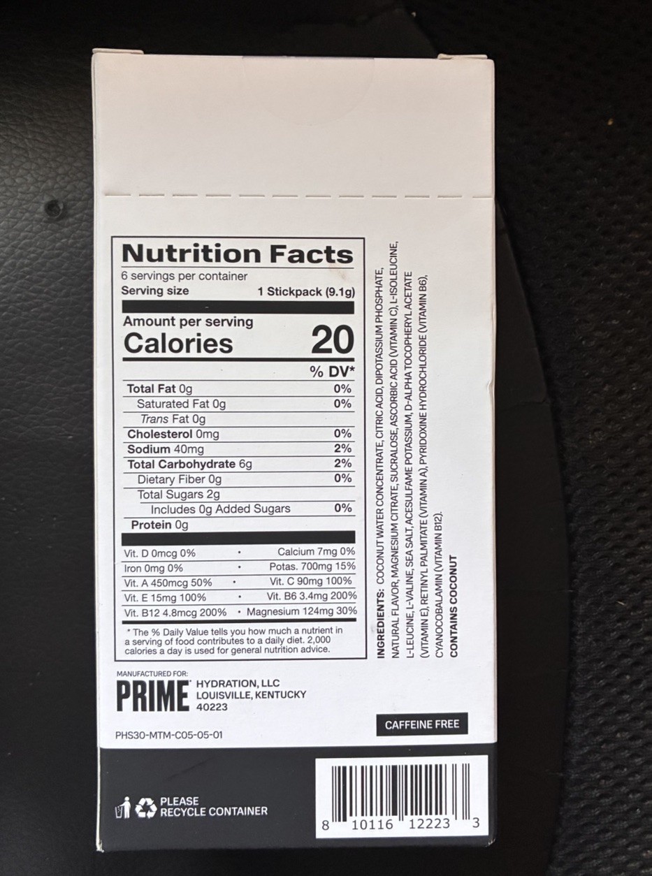 PRIME Hydration+ Electrolyte Drink Mix Sticks Meta Moon Zero Sugar 6 Pack