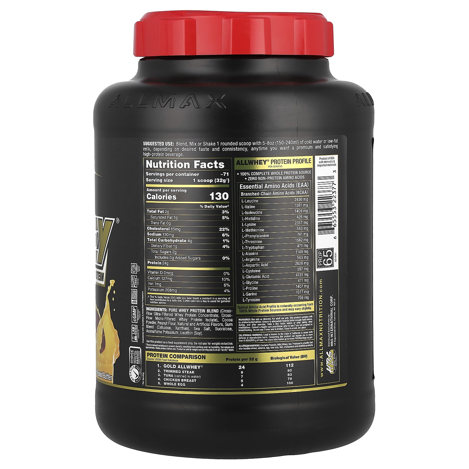 Gold AllWhey, Premium Whey Protein, Chocolate Peanut Butter, 5 lbs. (2.27 kg)