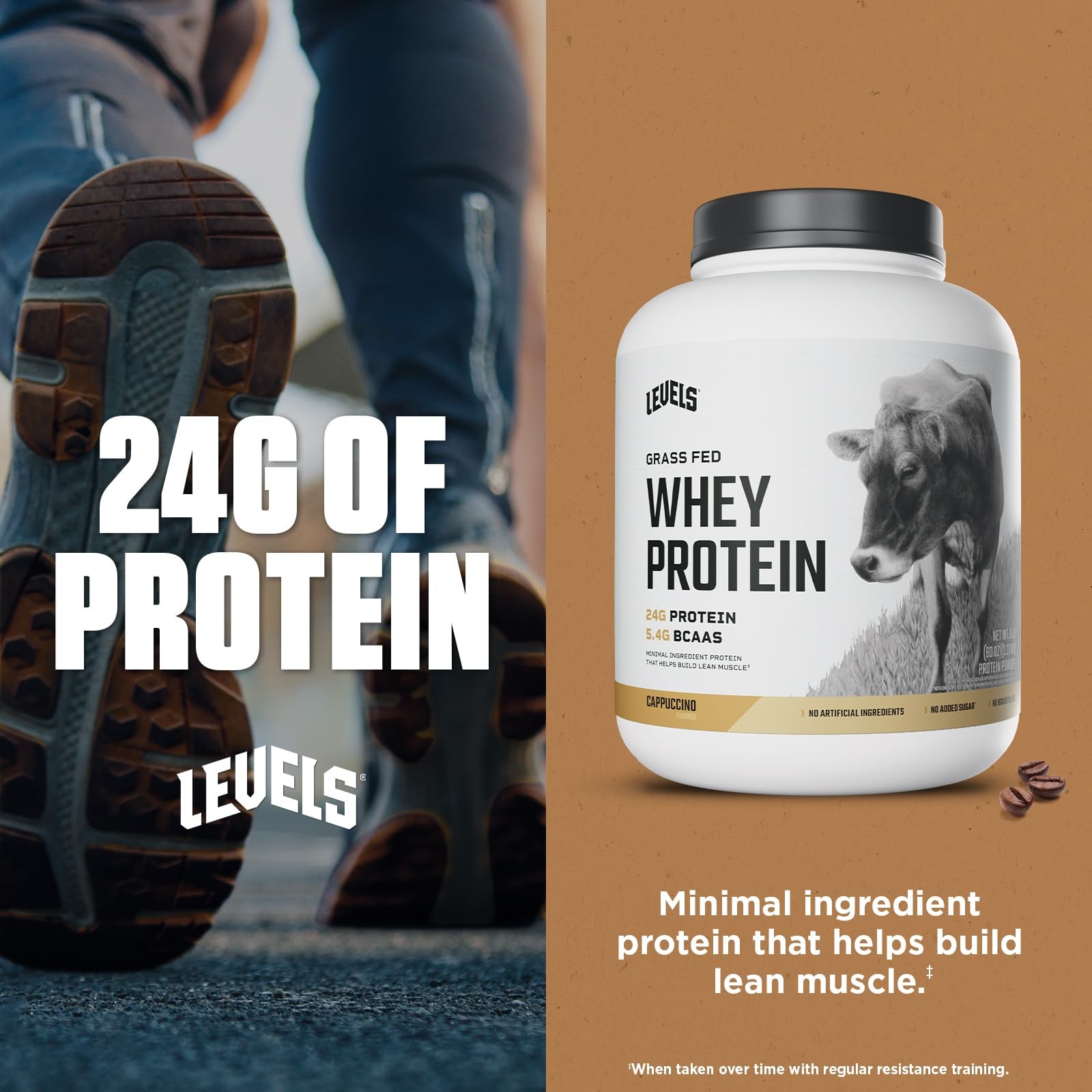 Levels Grass Fed Whey Protein Powder No Artificials 24G of Protein Cappuccino…