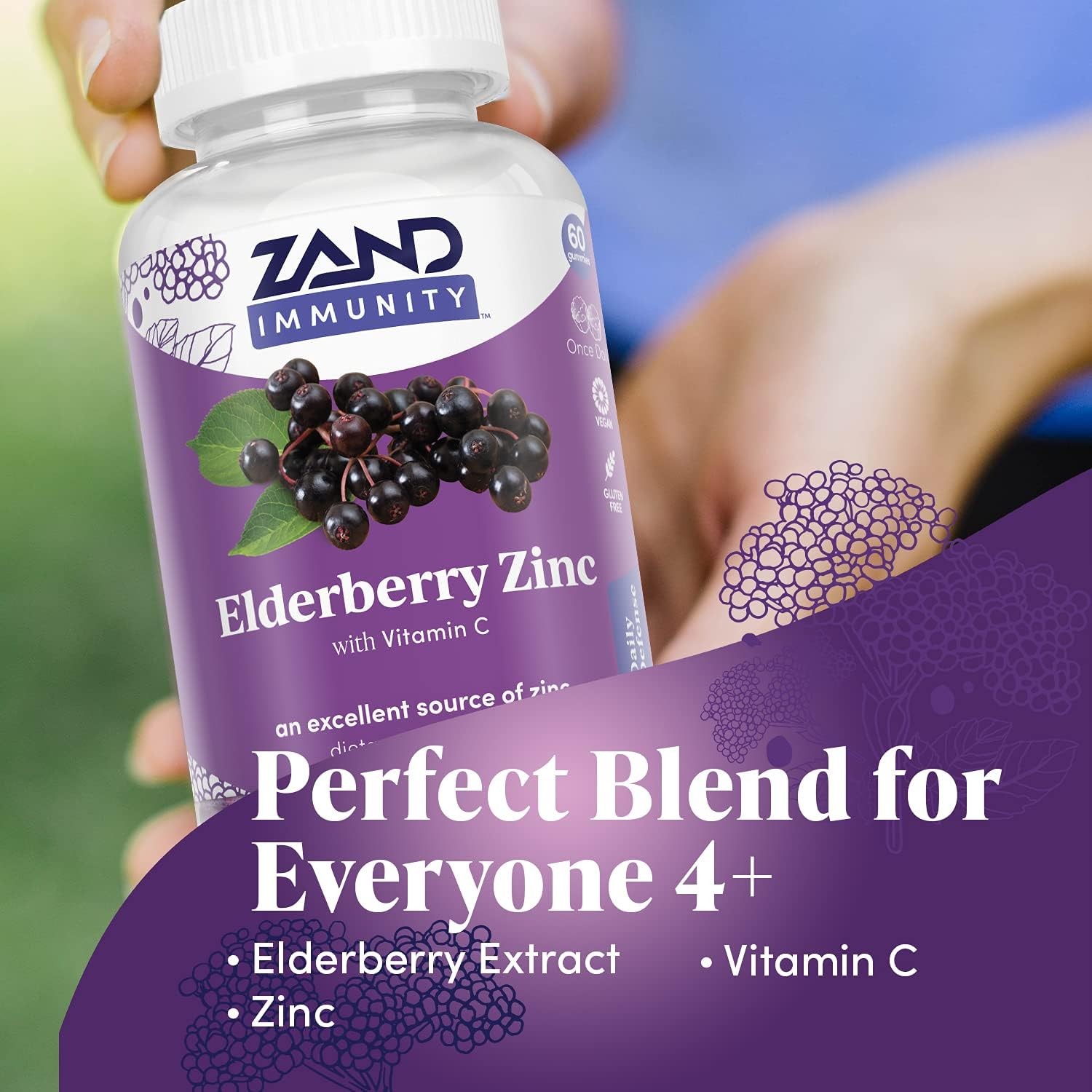 Elderberry Zinc & Vitamin C Gummies for Immune System Support (60ct)