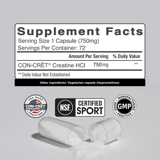 CON-CRĒT® Creatine HCl – 90 Capsules – Ultra-Pure Creatine – Made in USA