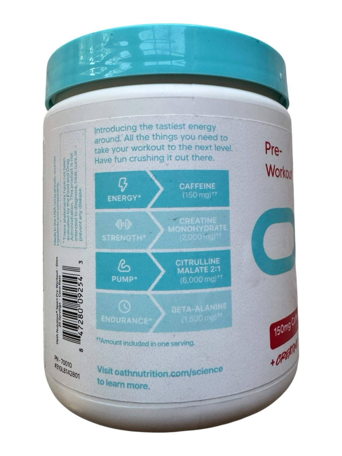 Oath Nutrition Sport Sugar Free Pre-Workout Powder Coco-Razz EXP 11/08/2026