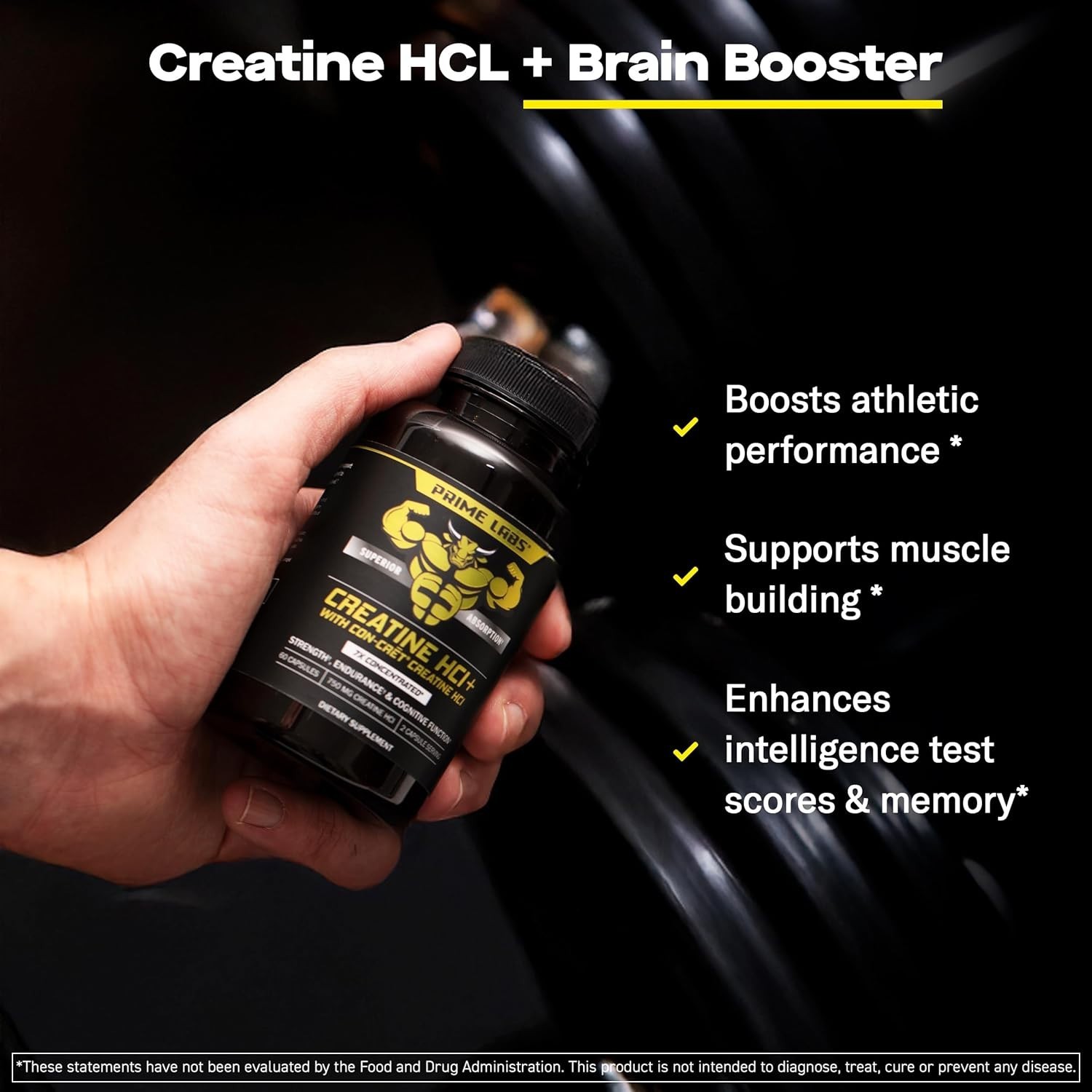 Prime Labs Creatine HCl Capsules – with CON-CRĒT®, Rhodiola Root Extract, &