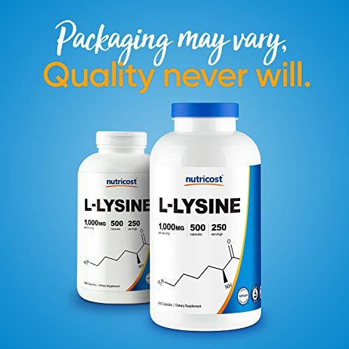 Nutricost L-Lysine 1000mg Per Serving, 250 Servings, 500 Capsules – Gluten Free,