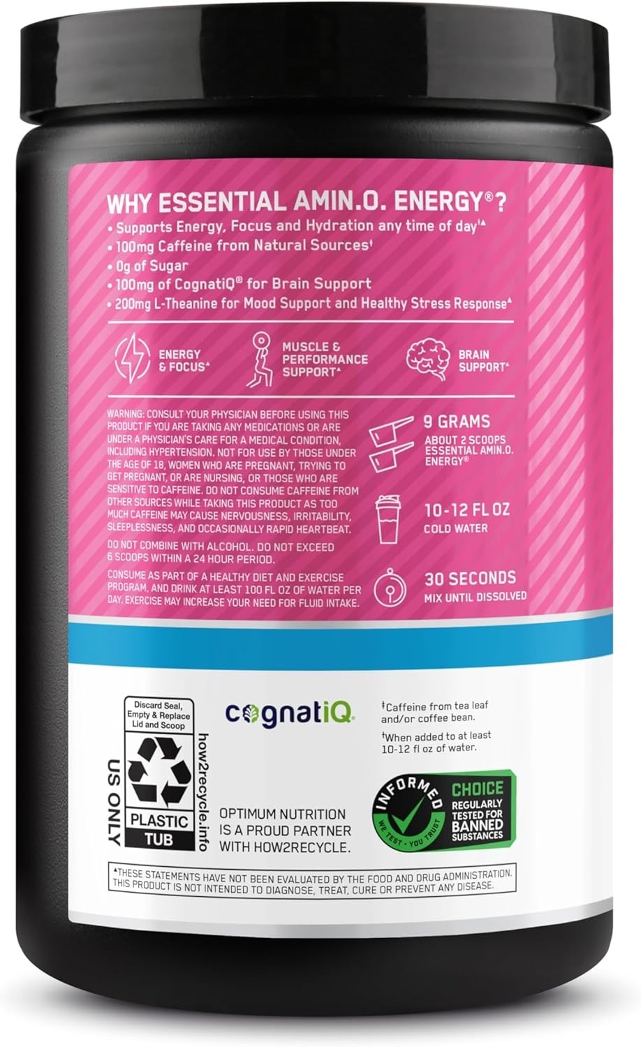 Hydrating Amino Energy Drink Mix – Watermelon, 30 Servings of Focus & Recovery