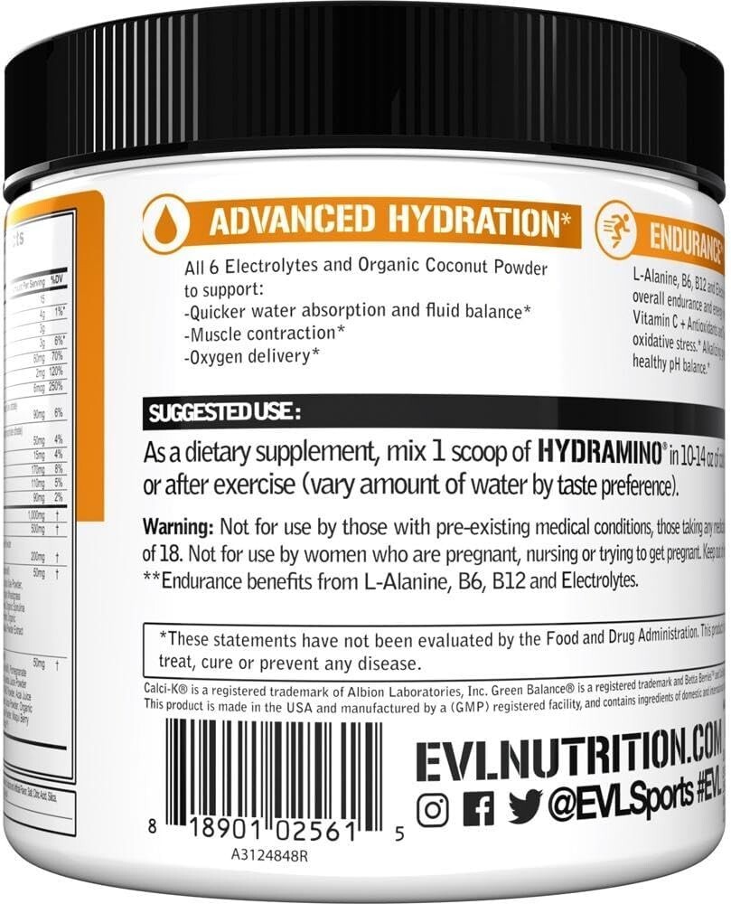 EVL HYDRAMINO Hyudration Electrolytes, 8.4 oz – Orange Mango – New (sealed)