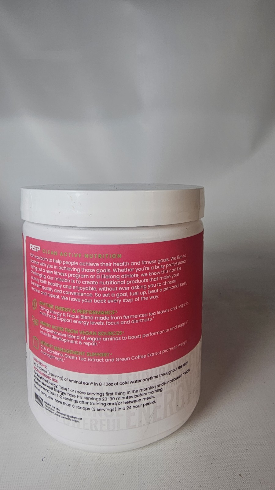 Amino Lean Energy – Watermelon – 8.68oz – Zero Sugar Exp:04/2027