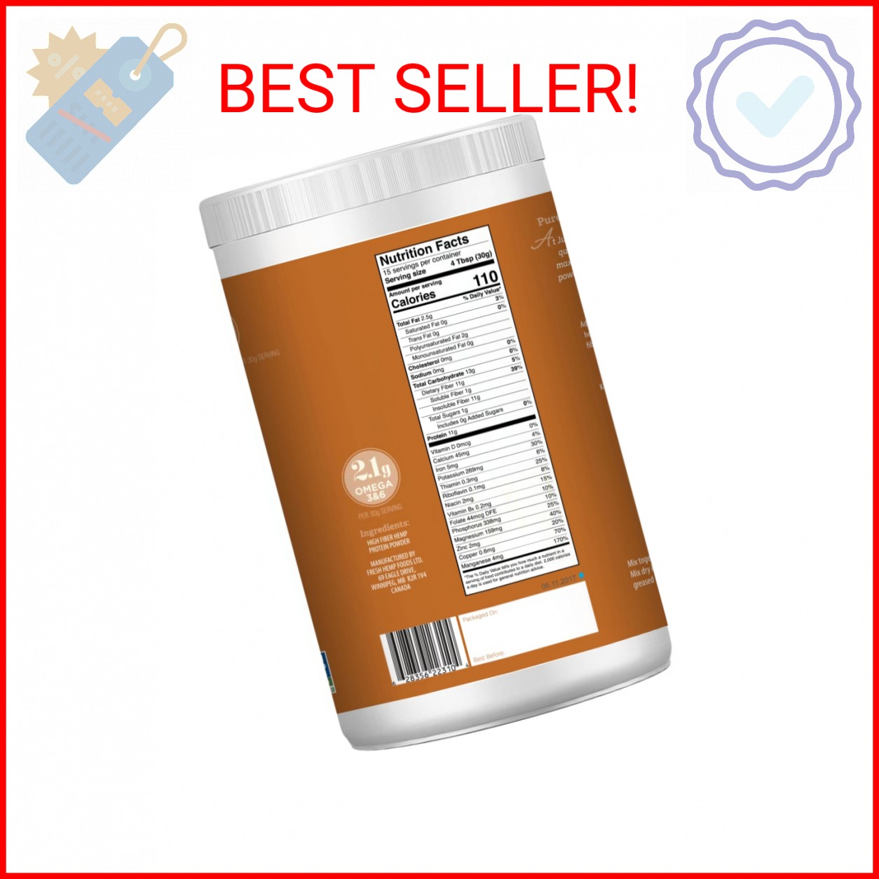 Just Hemp Foods Hemp Protein Powder Plus Fiber, Non-GMO Verified with 11g of Pro