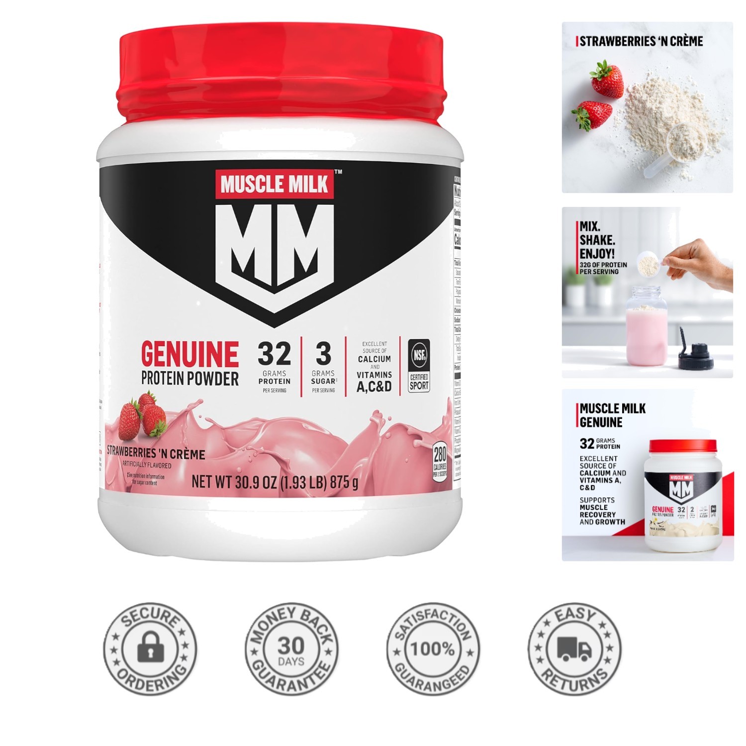 High-Quality Protein Powder, Strawberries ‘N Crème, 13 Servings, 32g Protein