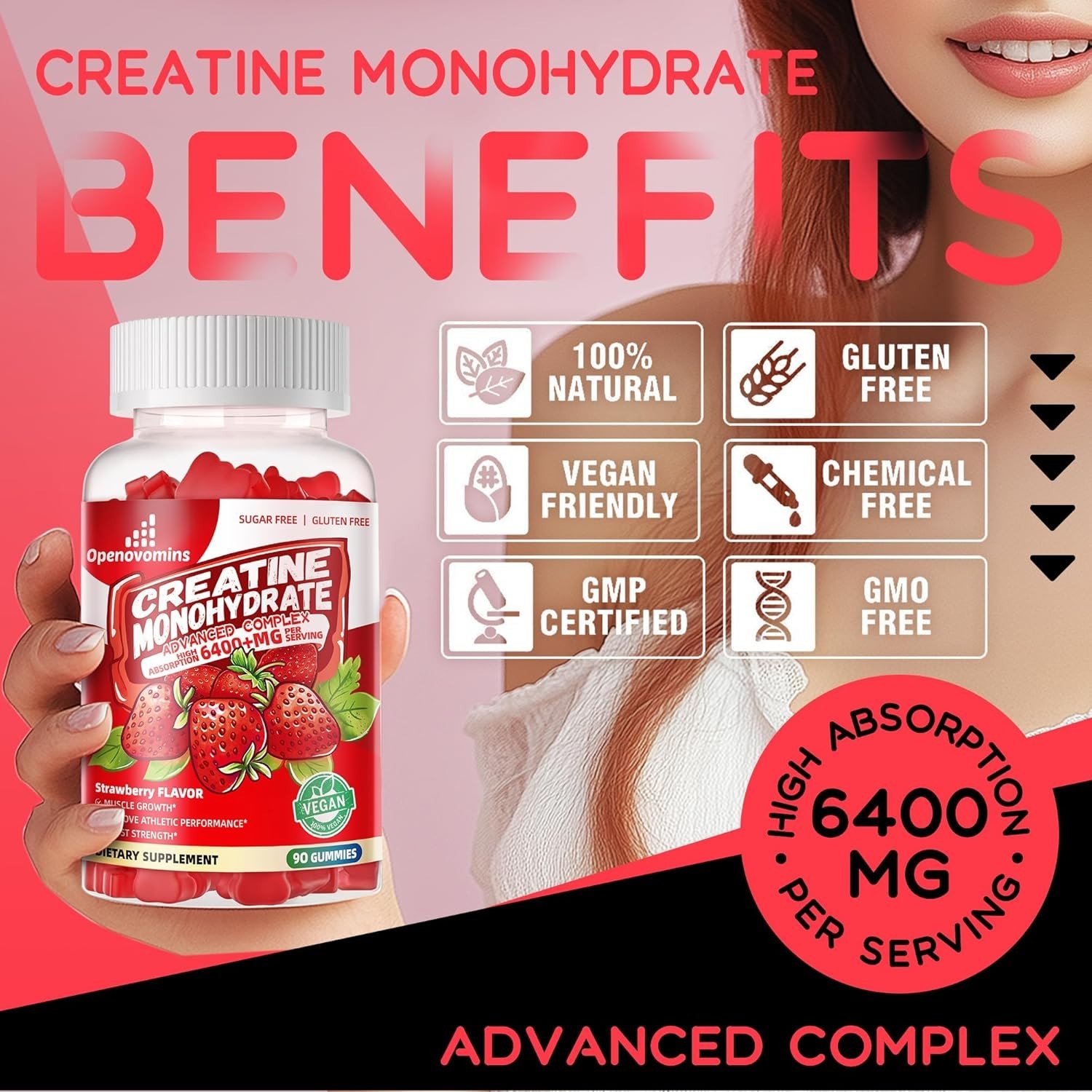 Creatine Monohydrate Gummies Complex for Men & Women -Advanced Formula W/L-Tauri