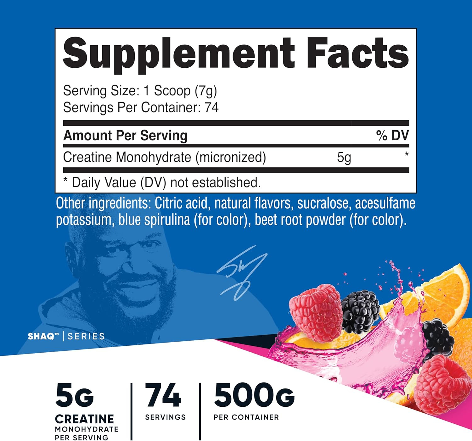 Creatine Monohydrate Powder (Shaq’S Berry Blast, 500 Gram) – Micronized Creatin