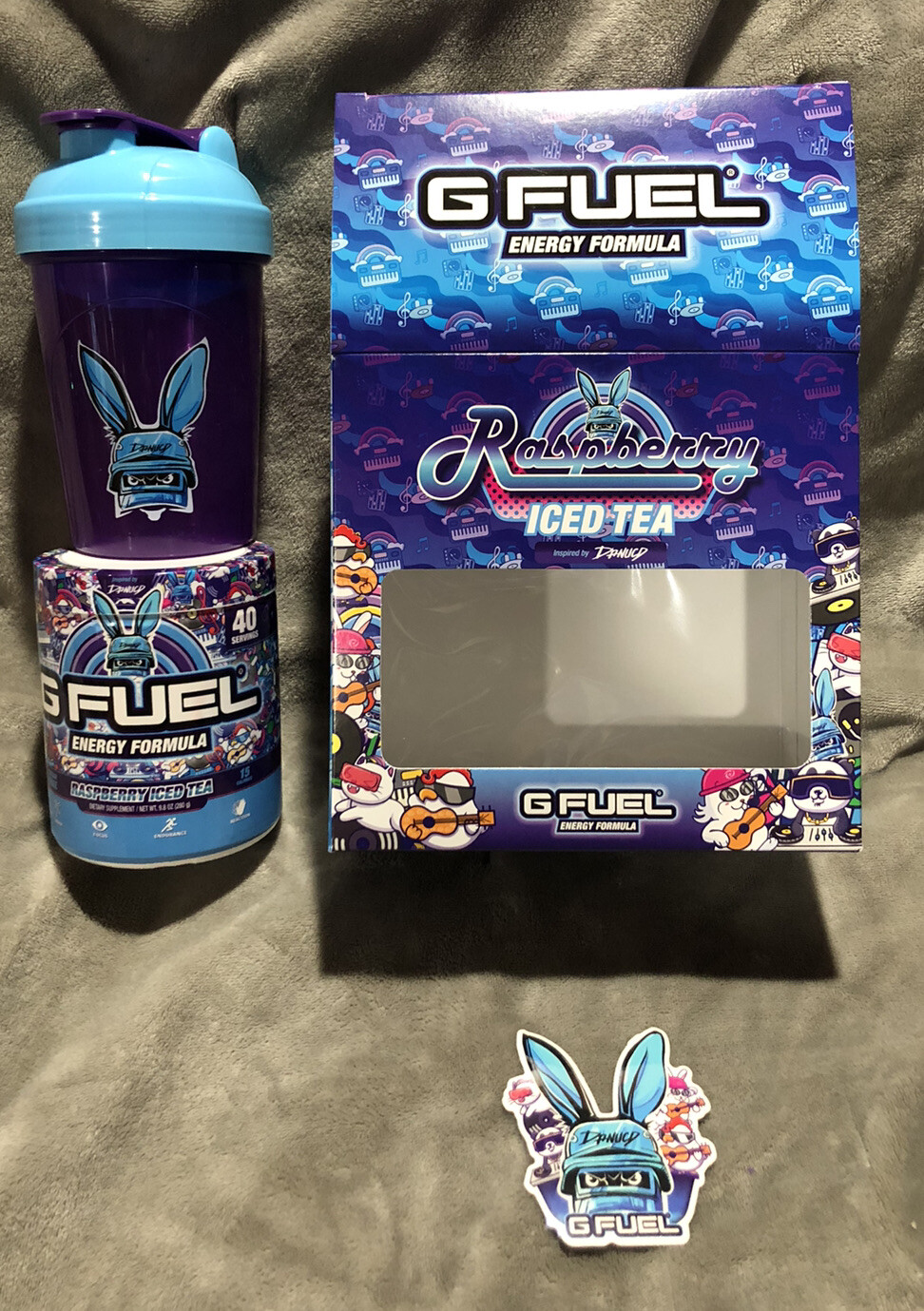 G Fuel Raspberry Iced Tea Collectors Box Sticker, Tub, Box, & Cup READ