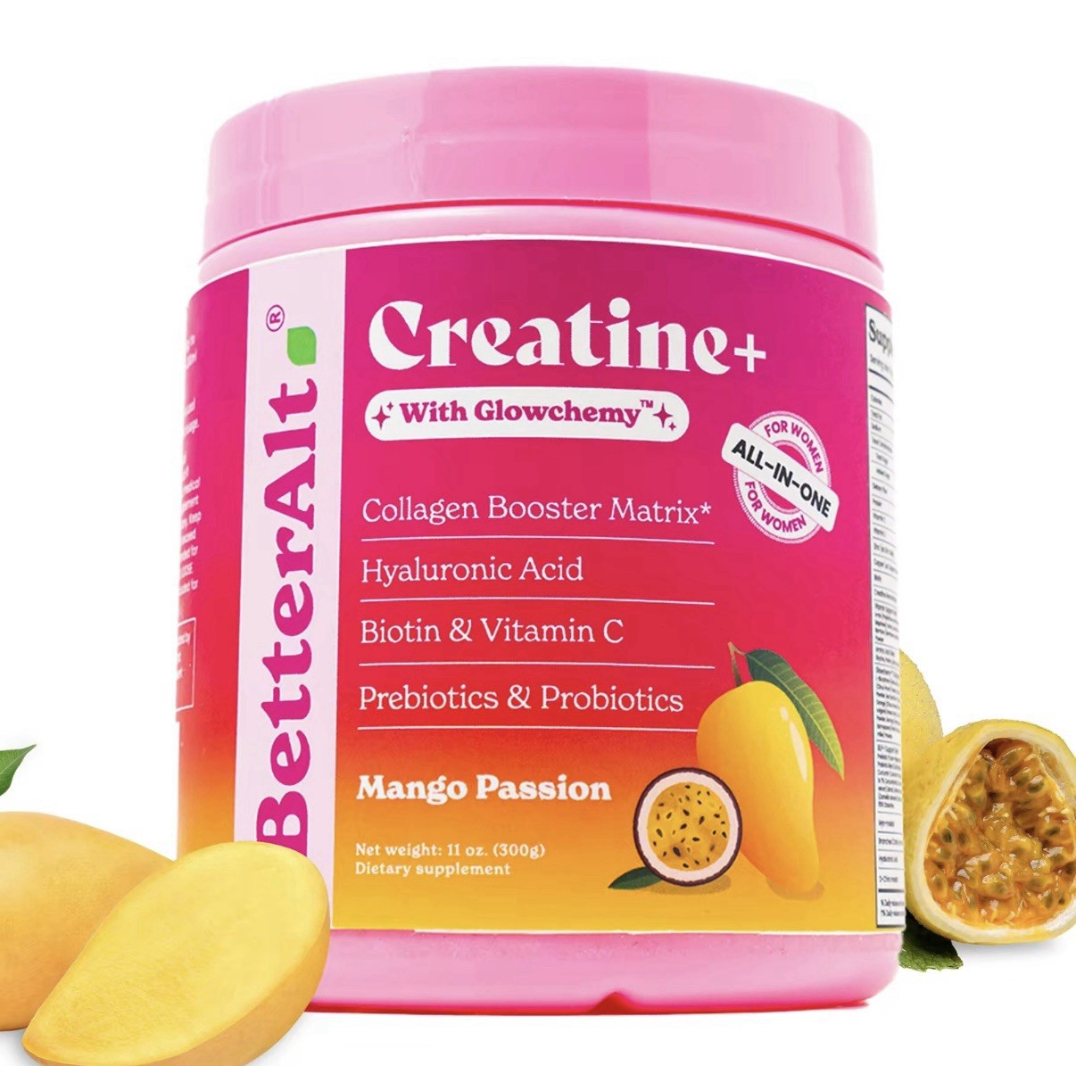 BetterAlt Women’s Creatine With Glowchemy Mango Passion Flavor 11oz