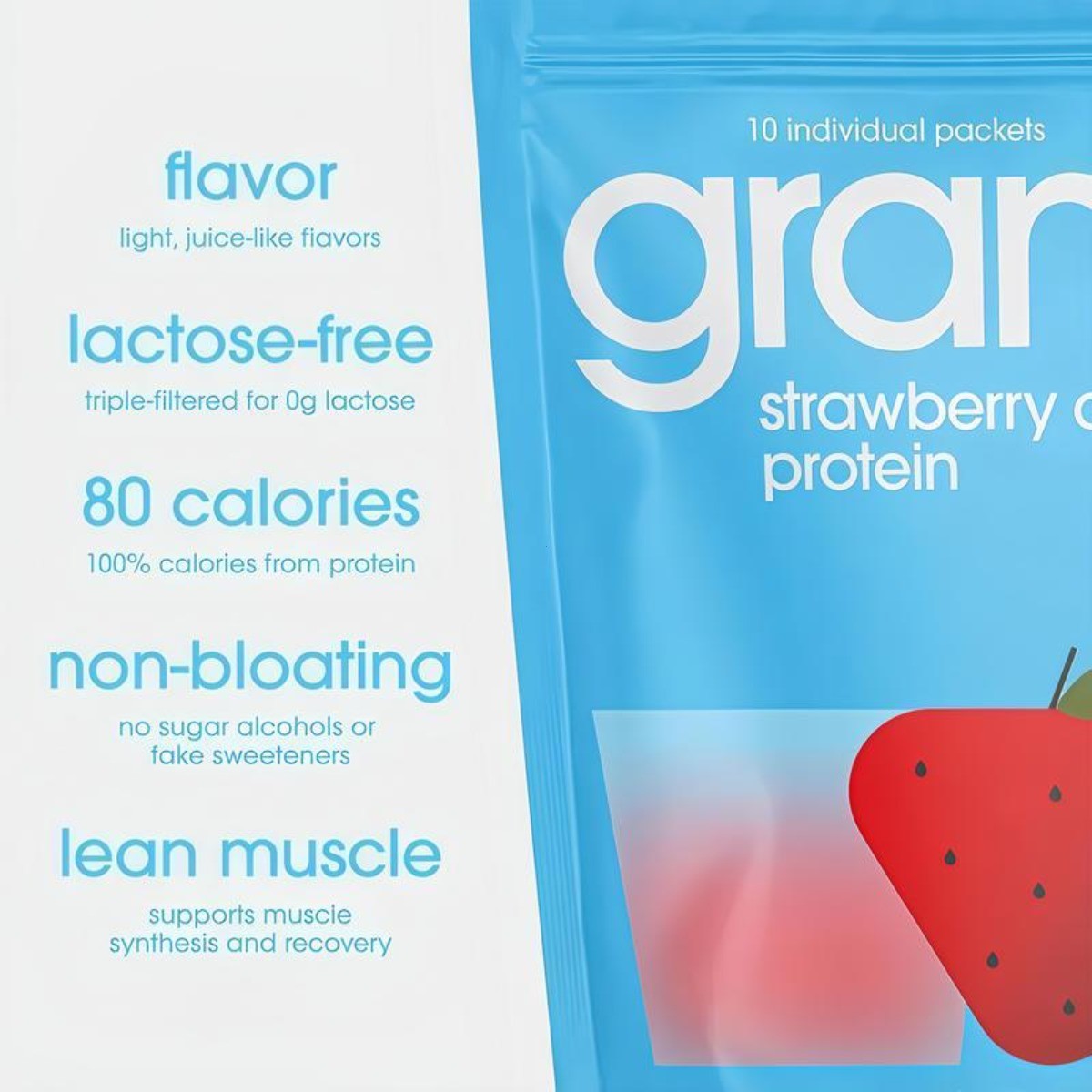 2 PACKS-Grams Grass-Fed Whey Isolate Clear Protein Strawberry Acai Sugar/Lactose