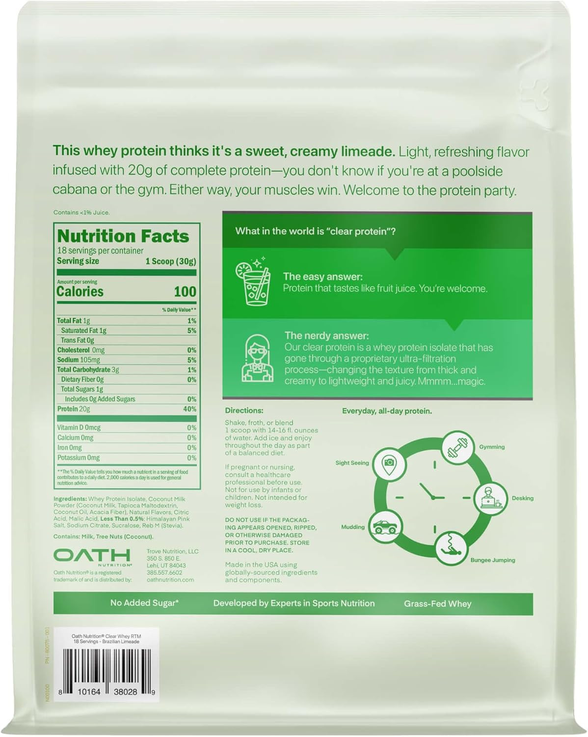 Clear Whey Isolate Protein Powder, Brazilian Limeade, 20G Complete Protein per S