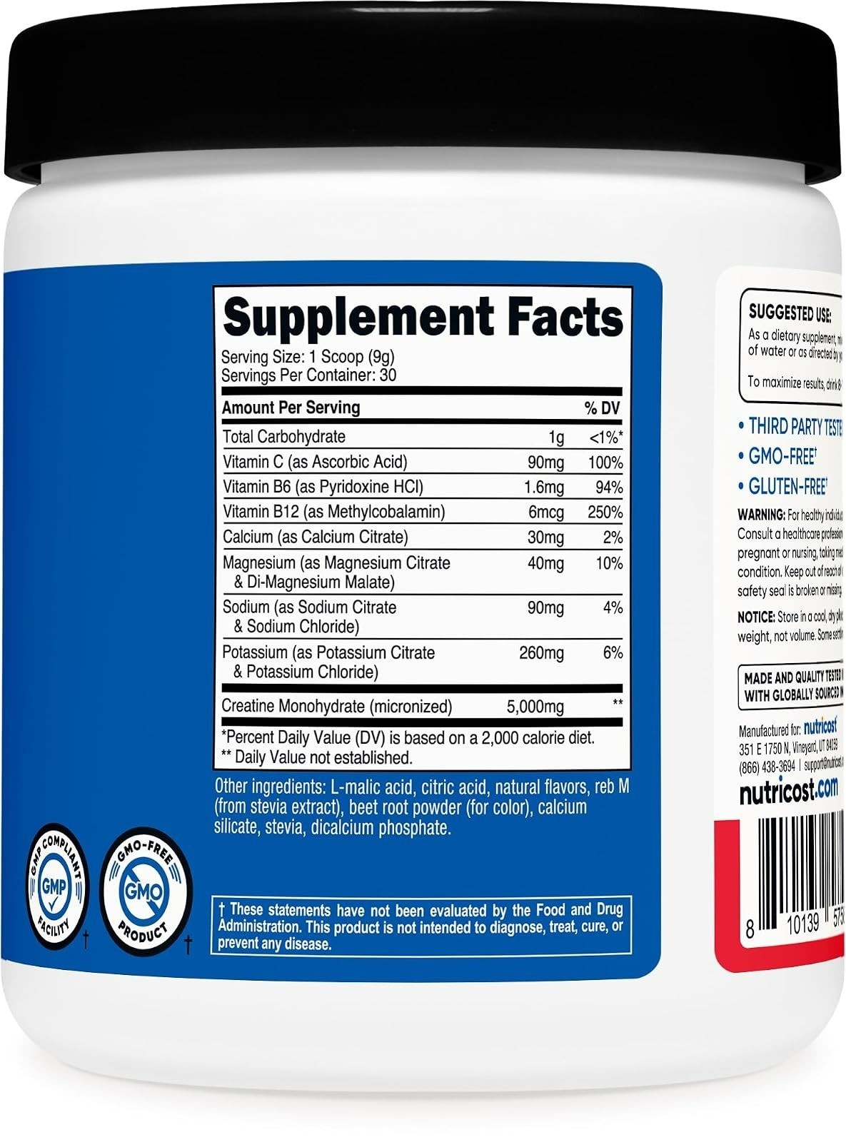Nutricost Creatine Monohydrate + Hydration Powder – Fruit Punch, 30 Servings