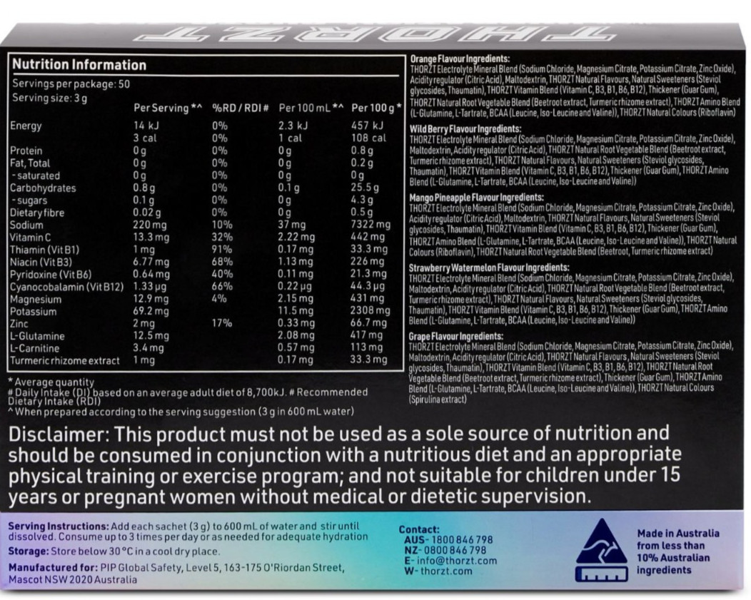 THORZT SSSFZERO – 50 x 3gm Sachets Sugar Free Solo Shots 5 Flavours Mixed Pack