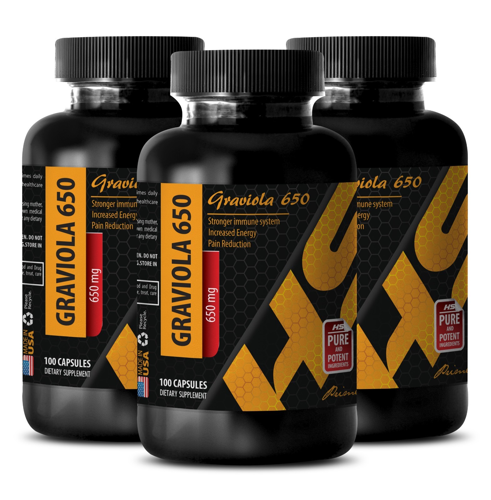 Antioxidant pills – GRAVIOLA SUPER FRUIT – calcium pills 3 Bottles 300 Caps