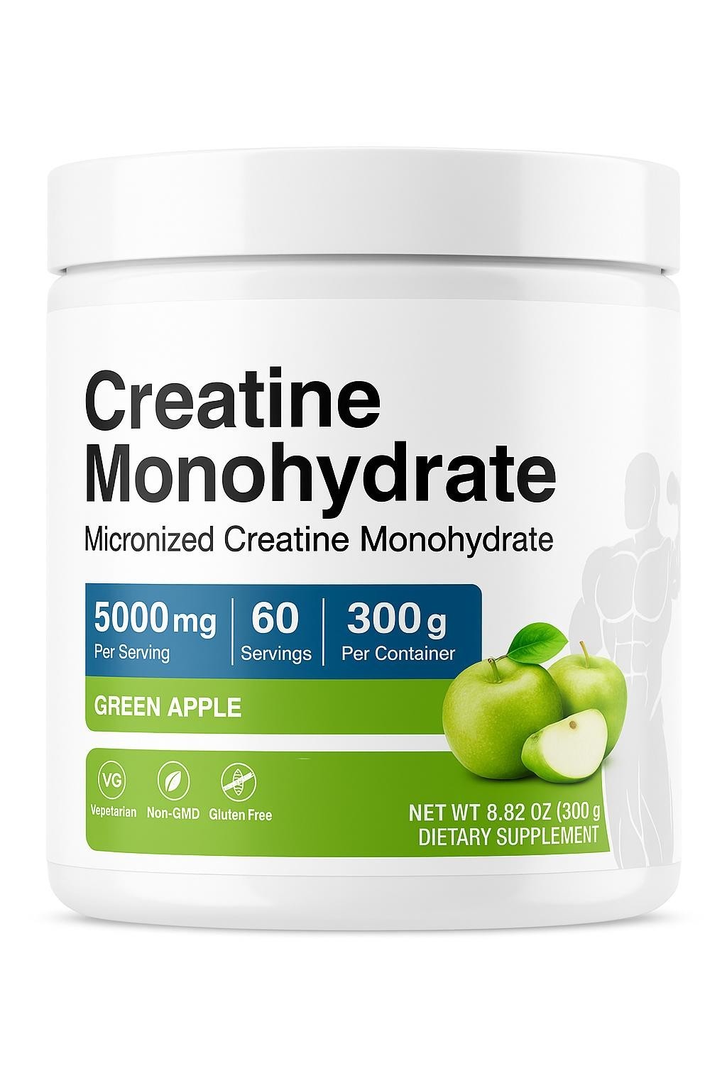Creatine Monohydrate Powder 5000 mg – Green Apple flavored Fitness Supplement