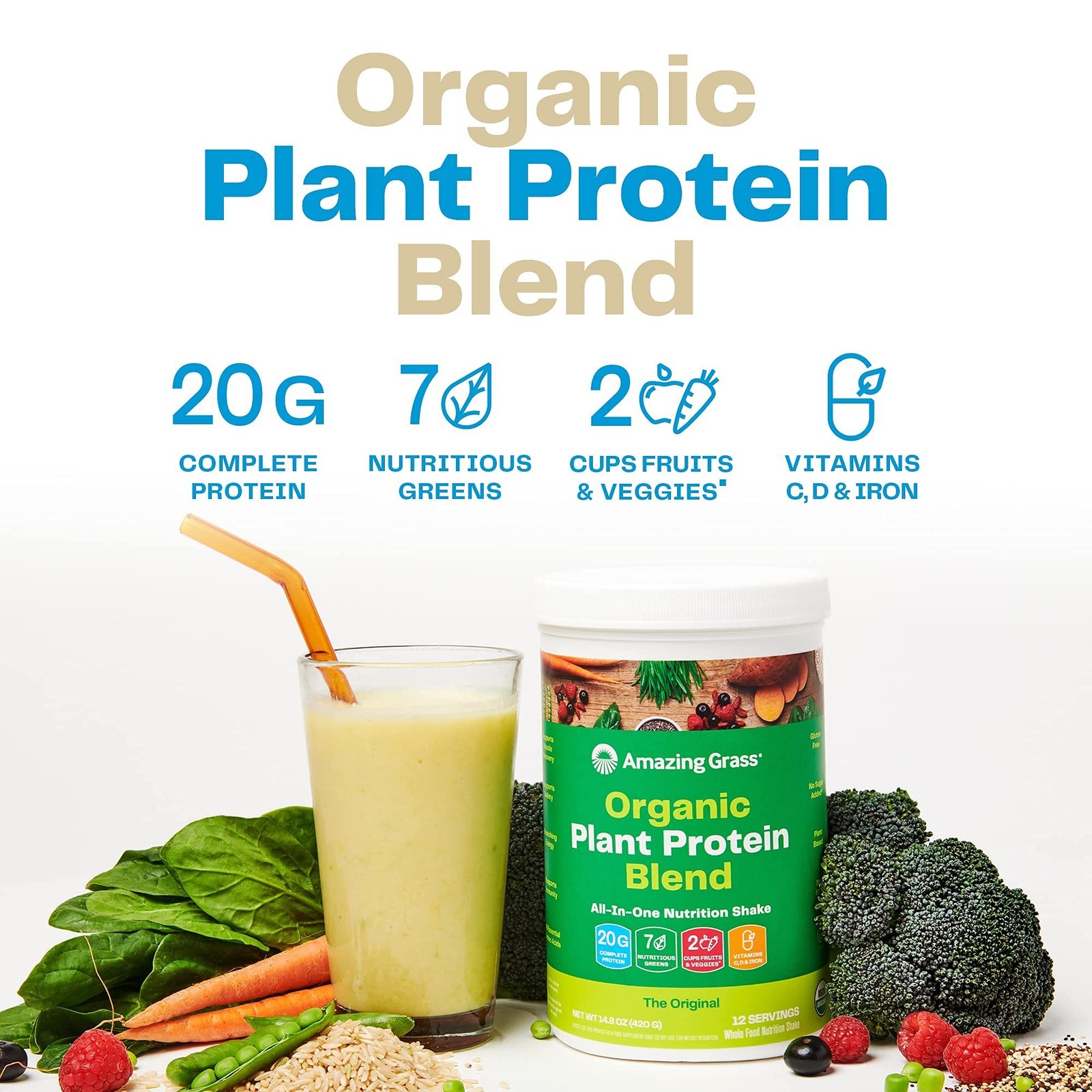 Amazing Grass Organic Plant Protein Blend: Vegan Protein Powder, New Protein …