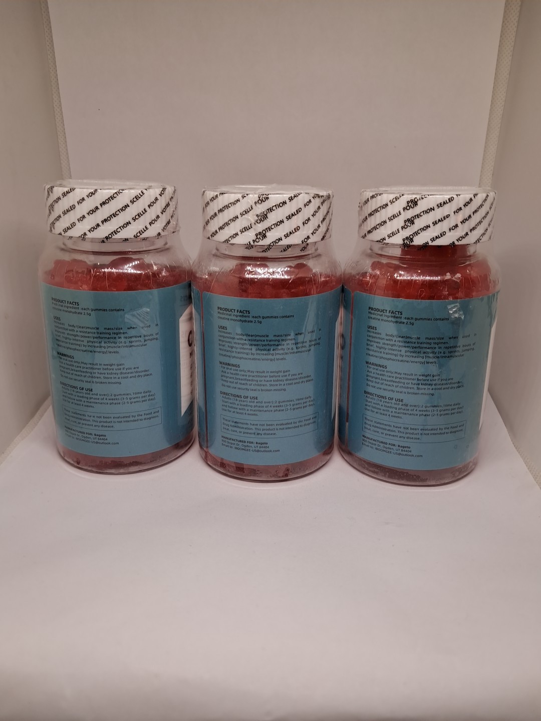 Lot Of 3 Bageto Creatine Monohydrate Gummies 5g Strawberry 60ct 09/26