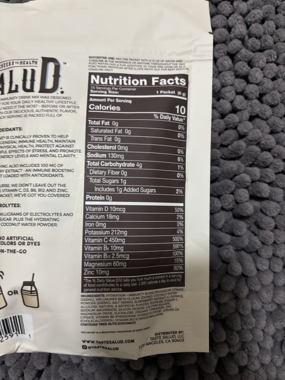 Salud Hydration Immunity Electrolyte Drink Mix Horchata 15 Stick Packs