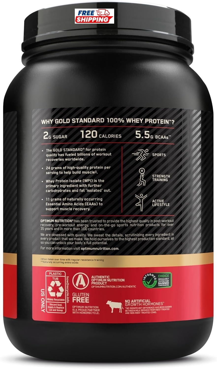 Optimum Nutrition Gold Standard 100% Whey Protein Powder, 2 Pound (Pack of 1)