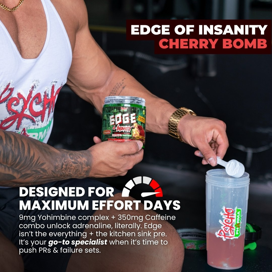 Psycho Pharma EDGE OF INSANITY 25 Serving Pre-Workout Powder Extra Kick FRESH