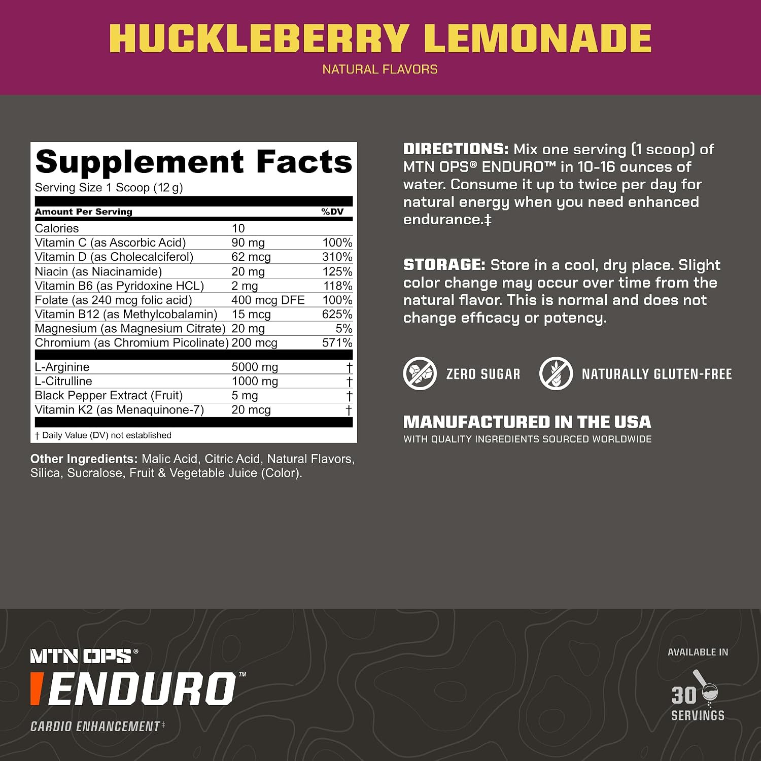 Enduro Nitric Oxide Pre Workout Powder Zero Sugar Stimulant Free Preworkout Caff