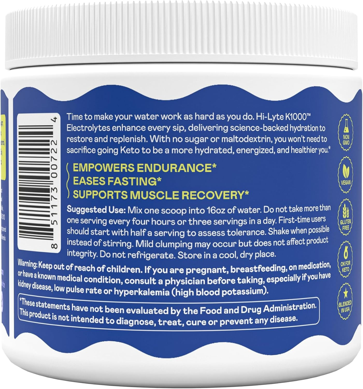 Hi-Lyte K1000 Electrolytes Powder Mix Unflavored Keto & Performance, 50 Servings