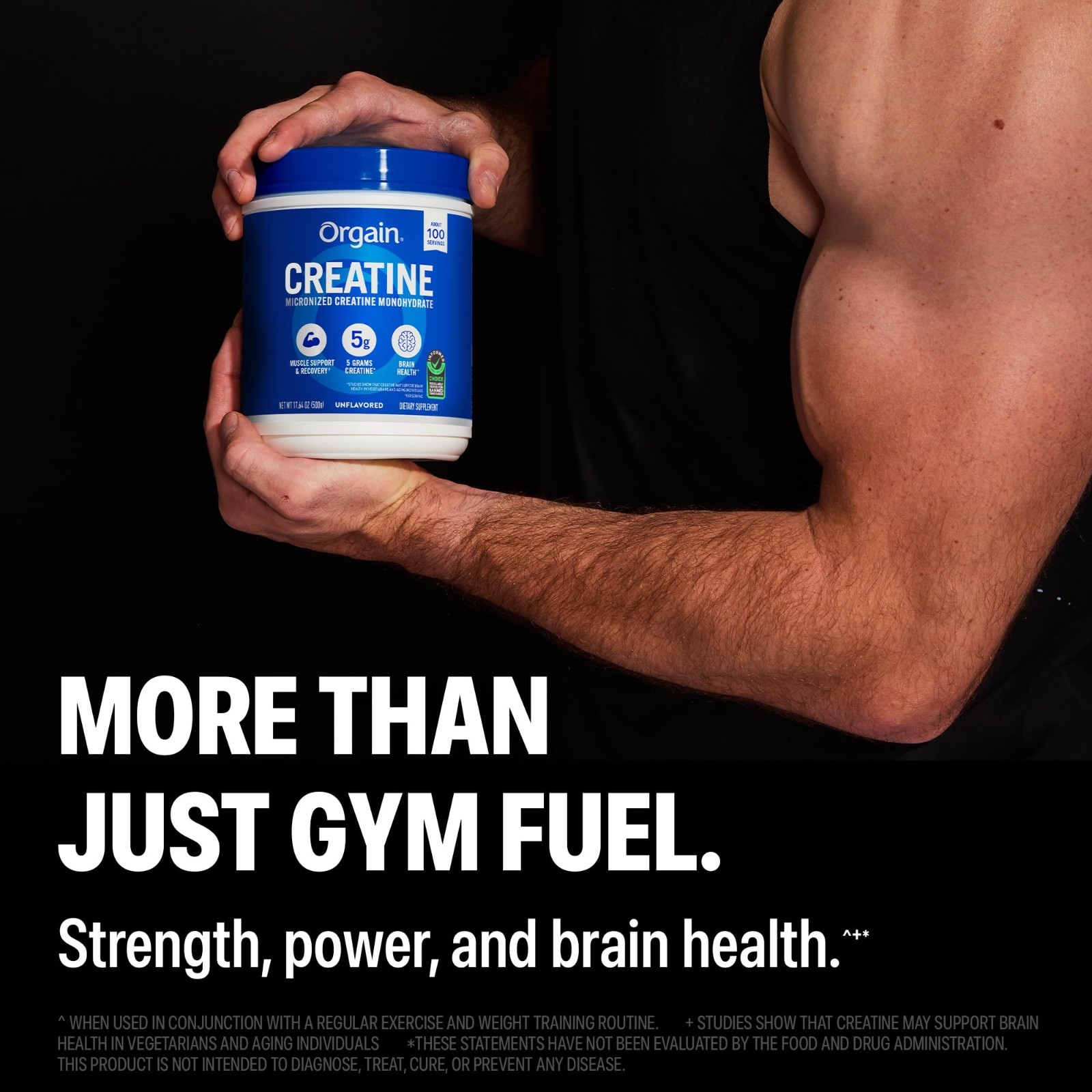 Micronized Creatine Monohydrate Powder, 5g per Serving, Unflavored, 100 Servings