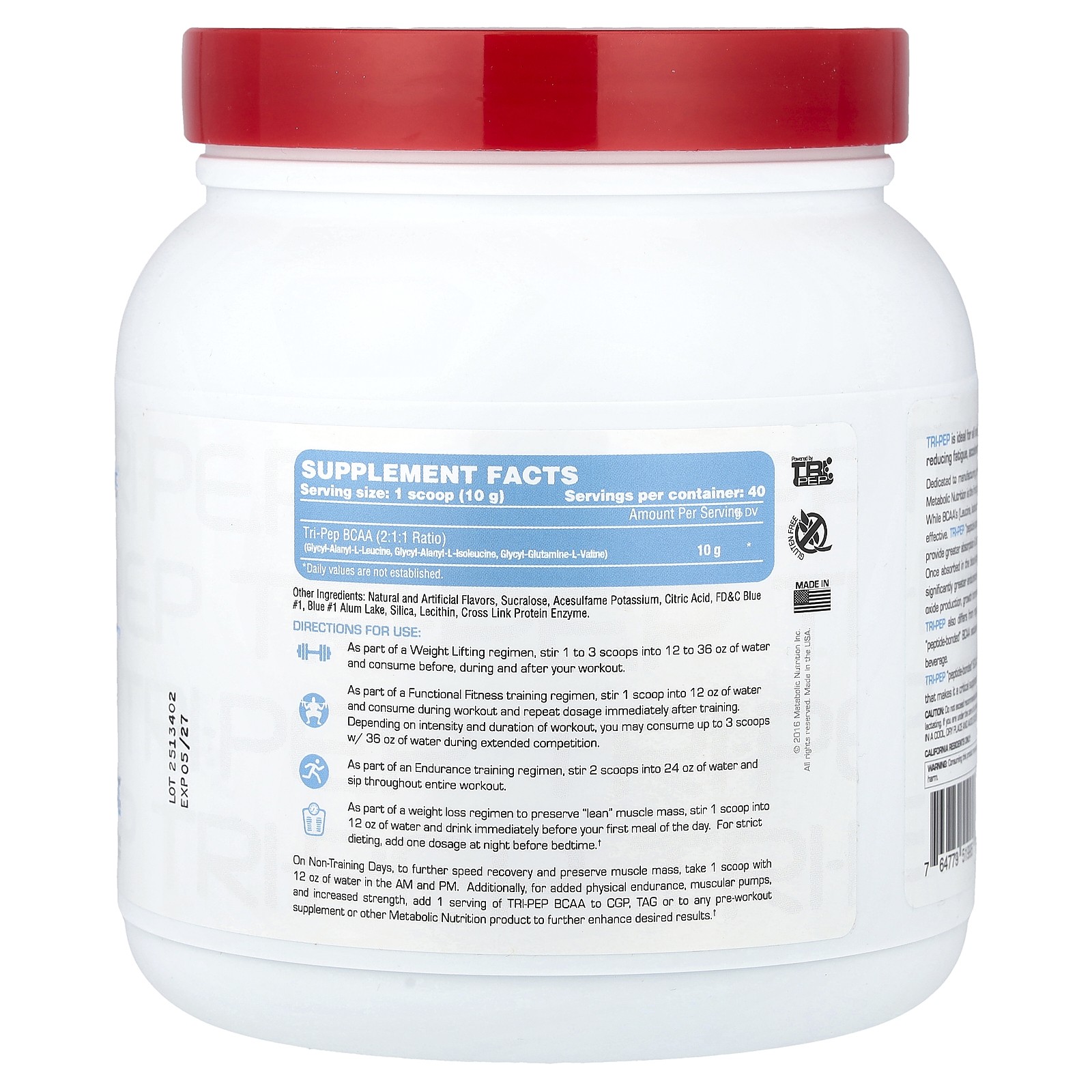 Tri-Pep, Branch Chain Amino Acid, Blue Raspberry, 14.1 oz, (400 g)