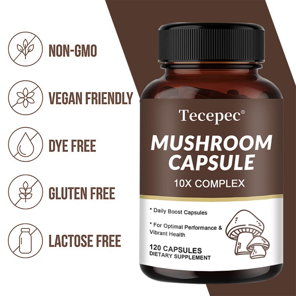 10x Mushroom Complex Supplement, Lions Mane, Reishi, Shiitake, Immune Capsule