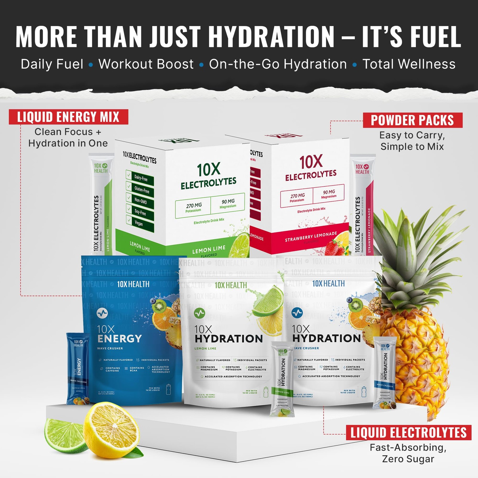 10X Health Electrolyte Drink Mix – Hydration Packets – Sodium, Magnesium, Potass