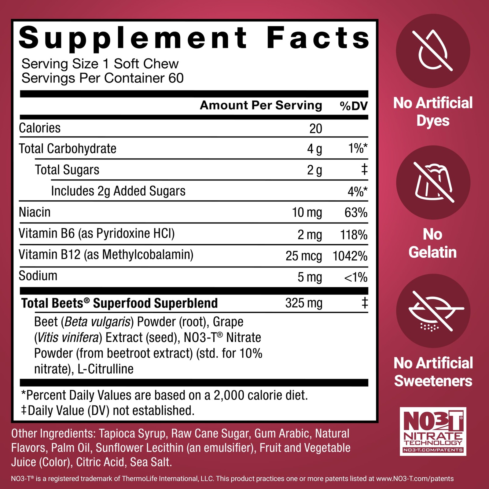 Force Factor Total Beets Soft Chews Beetroot Nitrates L-Citrulline Grapeseed