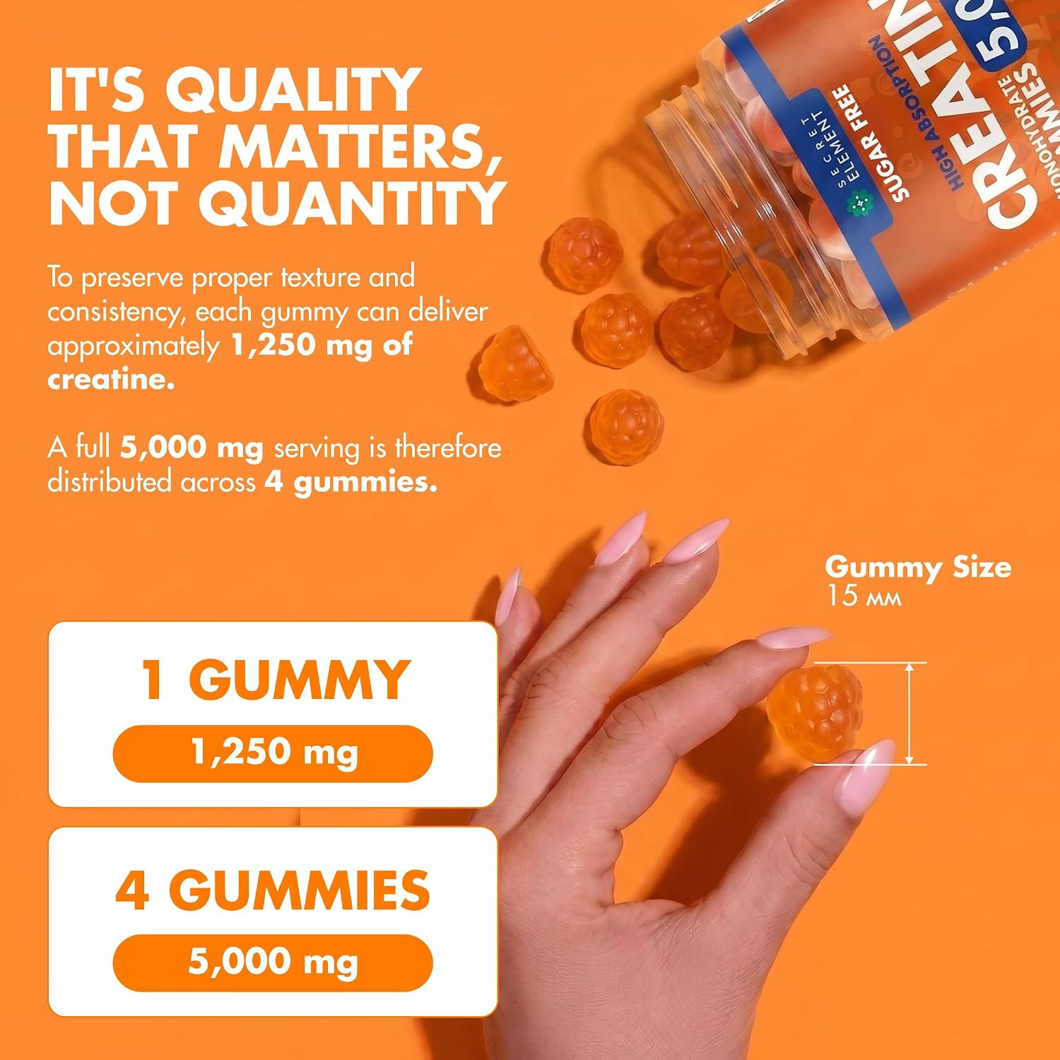 Secret Element Creatine Monohydrate Gummies 5000 mg per Serving, Sugar Free Vega