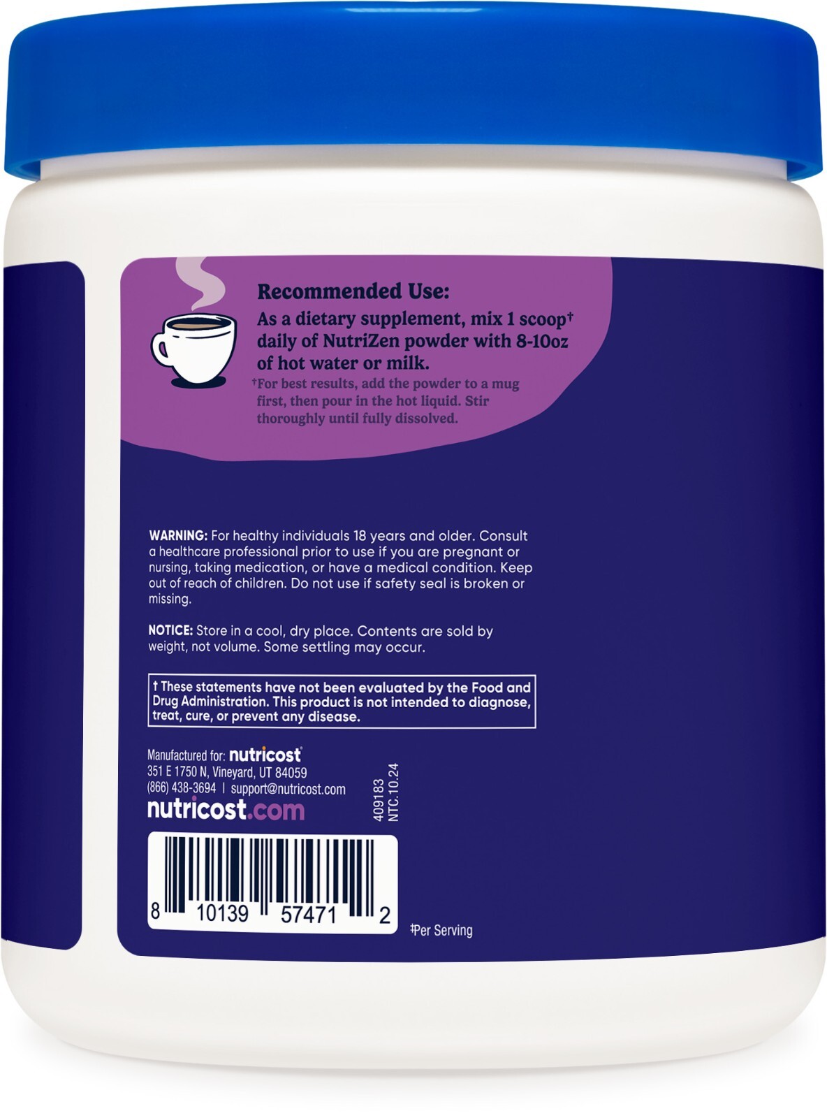 Nutricost Nutrizen PM Unwind Adaptogenic Mushroom Drink (Chocolate Flavored)