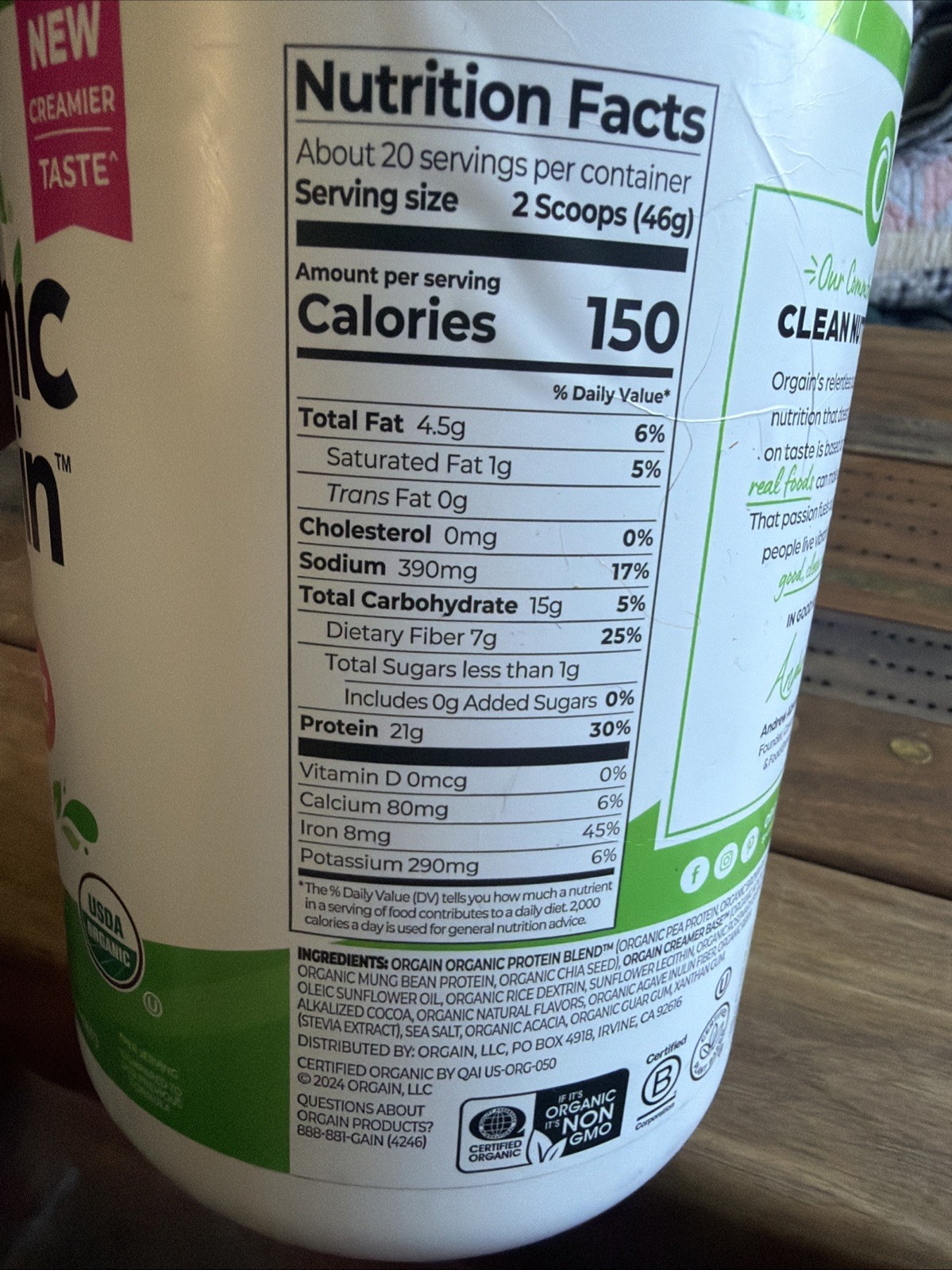 Orgain Organic Plant Based Protein Powder – Creamy Chocolate Fudge, 32.4oz – 2lb