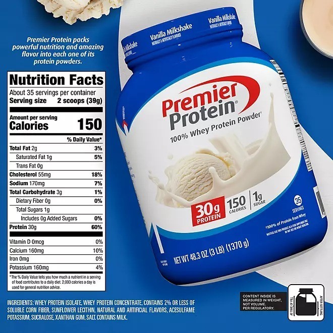 Premier Protein 30g High Protein Powder, Vanilla Milkshake, 3 lbs.