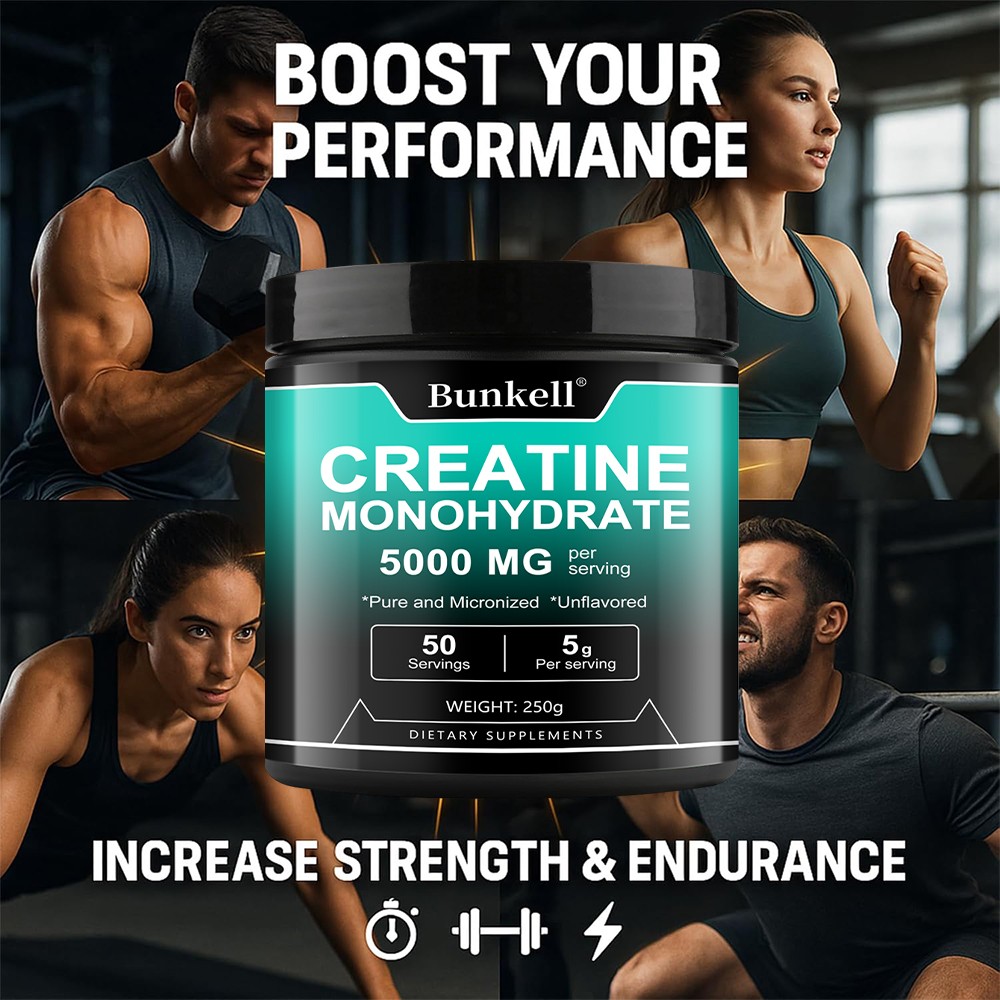 Creatine Monohydrate Pure Powder 5000mg Micronized by Bunkell *Unflavored