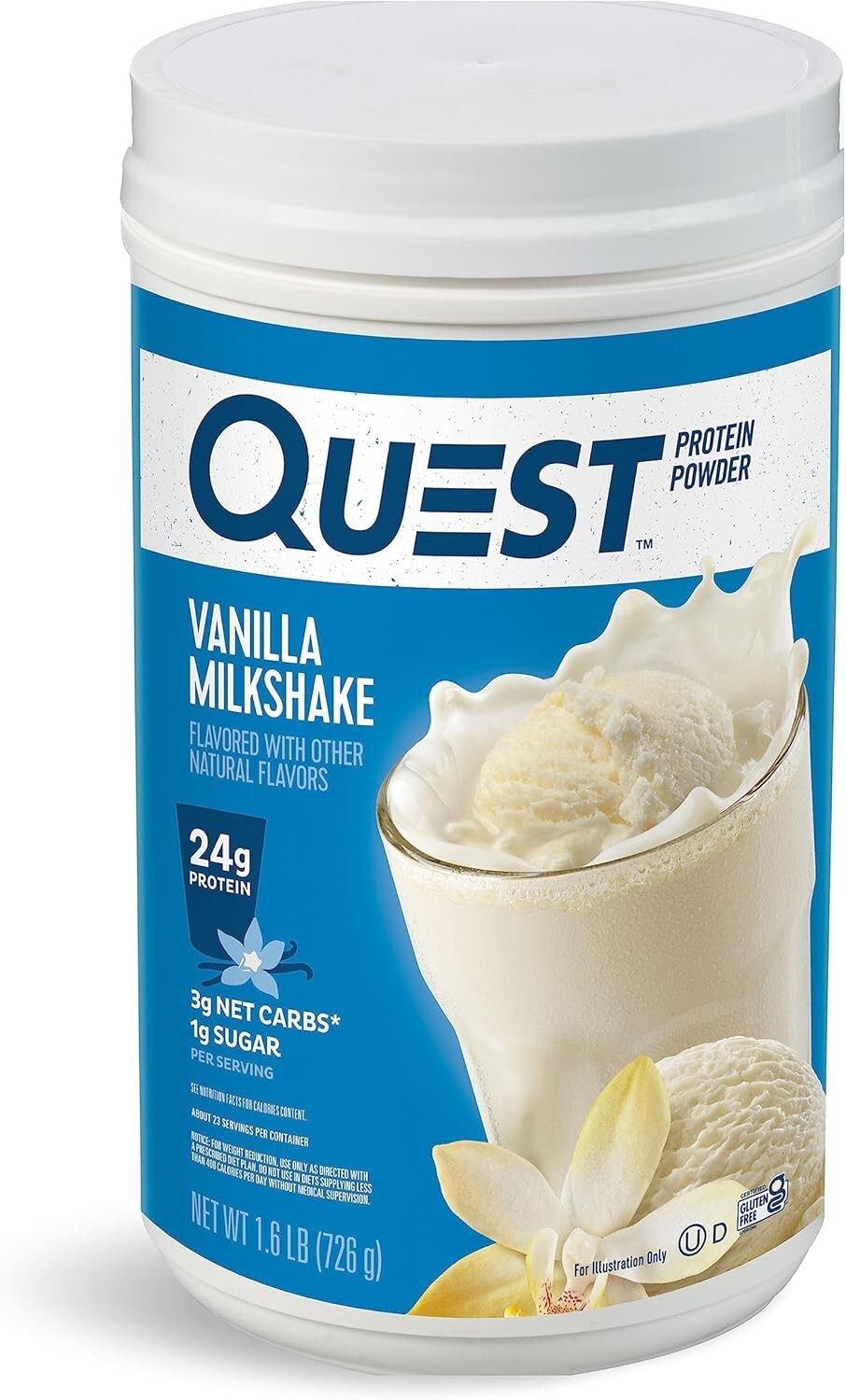 Quest Vanilla Milkshake Protein Powder – 24g Protein, Low Carb, Gluten-Free